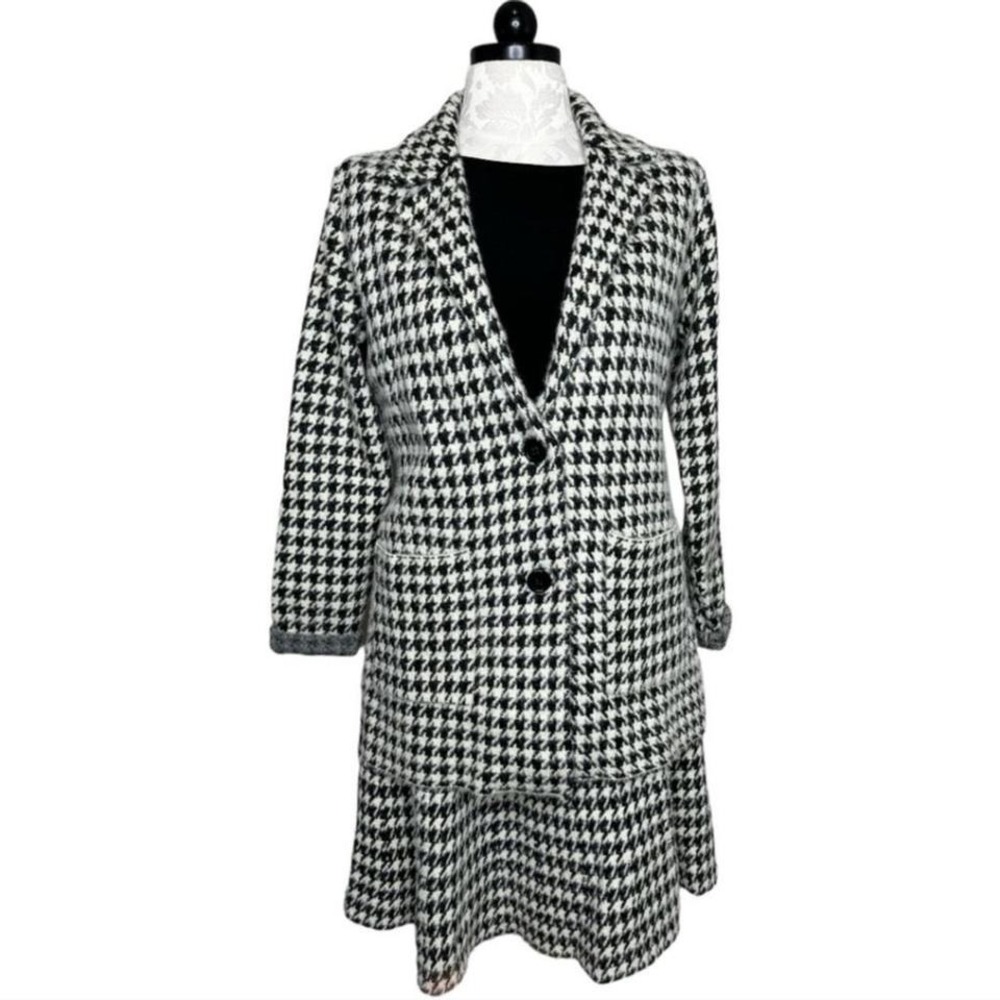 Max Studio Houndstooth Knit Blazer Skirt Set Womens L Black White Two Piece
